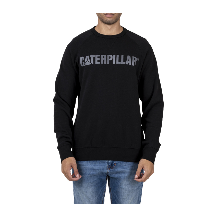 Black Caterpillar Foundation Crewneck Sweatshirt Men's Sweatshirts | Cat-614953