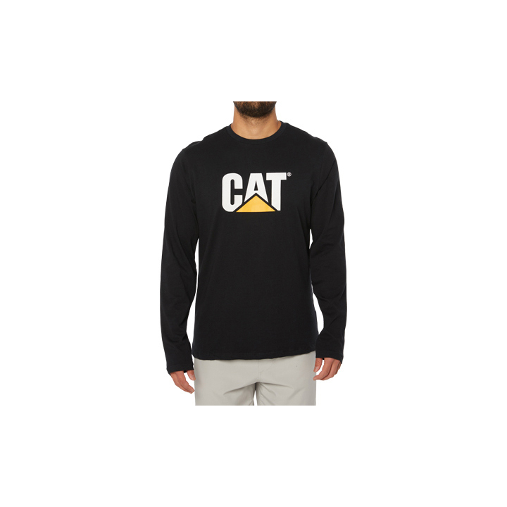 Black Caterpillar Original Fit Ls Logo Men's T-Shirts | Cat-658437