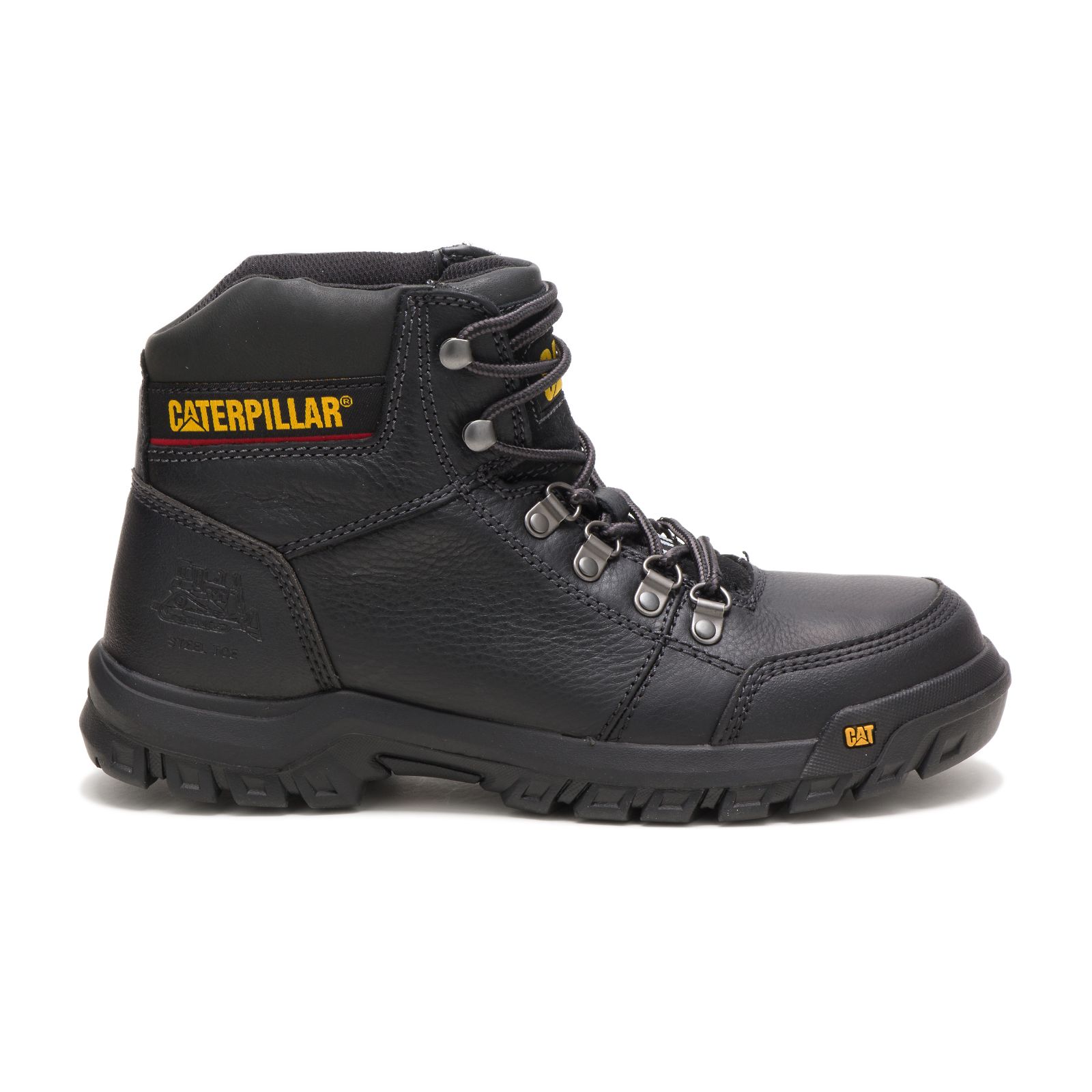Black Caterpillar Outline Steel Toe Men's Work Boots | Cat-452096