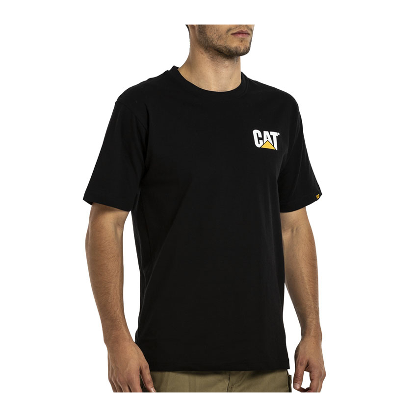 Black Caterpillar Trademark Men's T-Shirts | Cat-850967