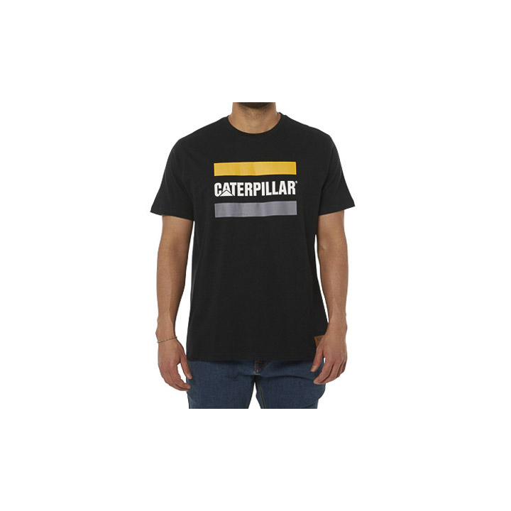 Black Caterpillar Work Logo Men's T-Shirts | Cat-932687