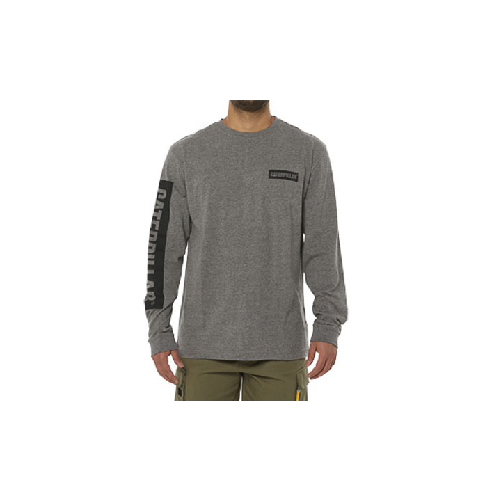 Dark Grey Caterpillar Icon Block Long Sleeve Men's T-Shirts | Cat-375408