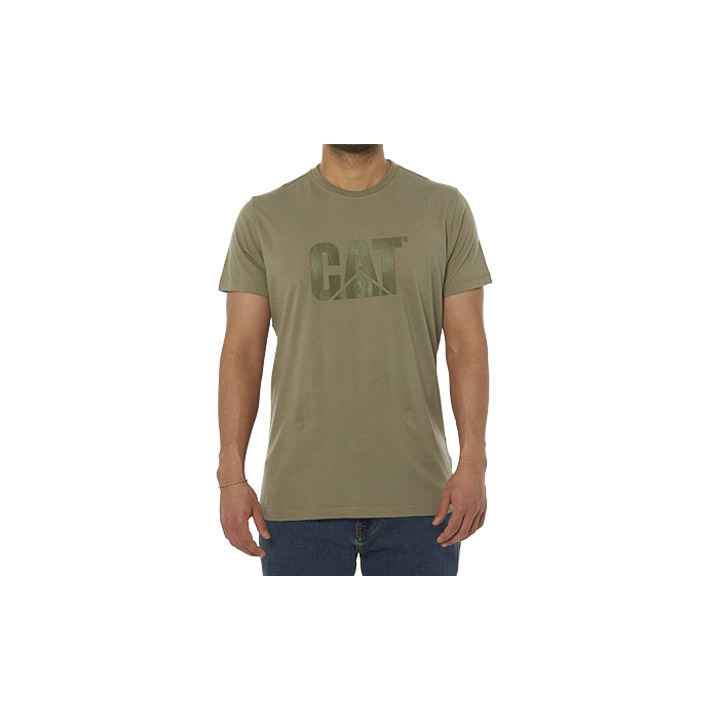 Green Caterpillar Original Logo Men's T-Shirts | Cat-142697