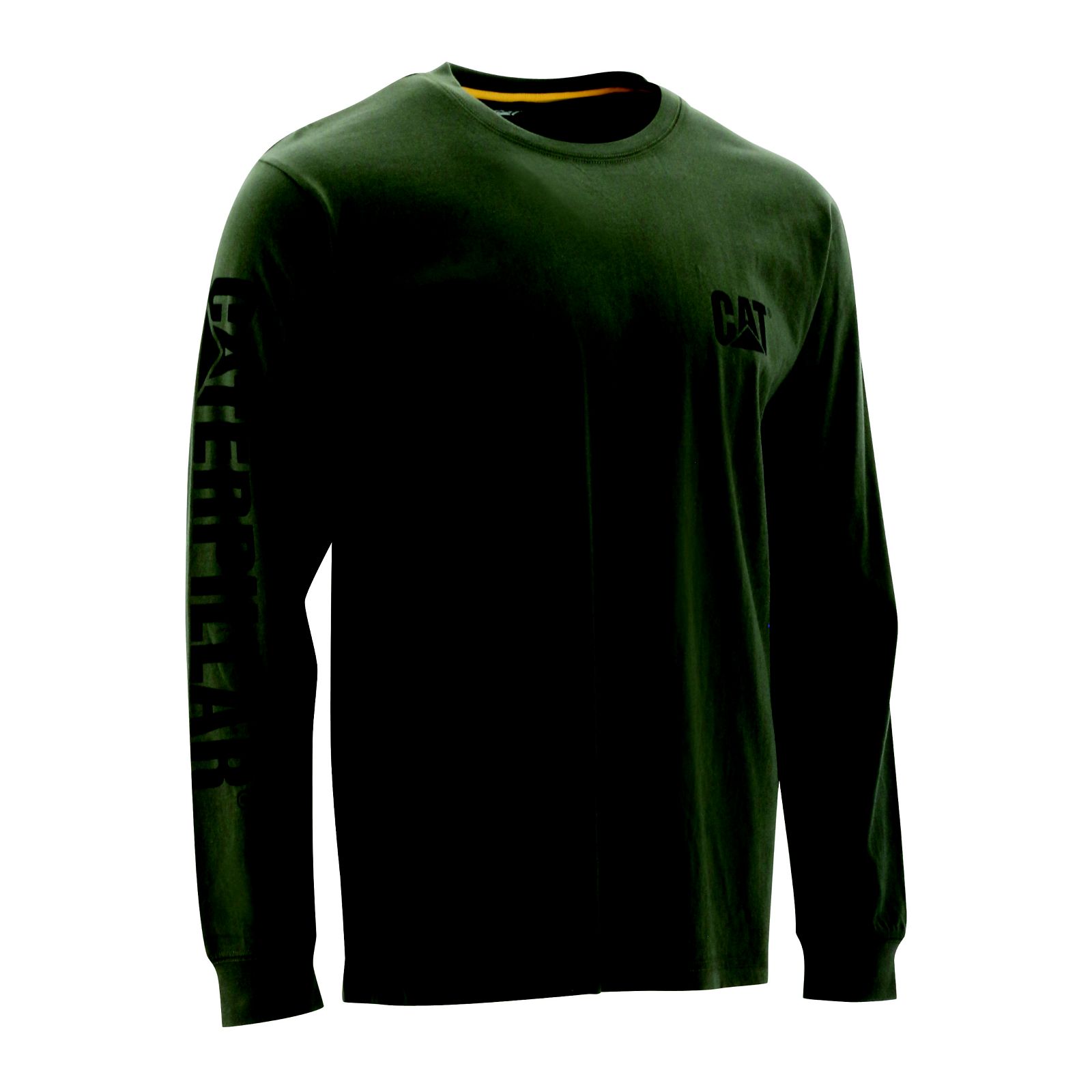 Green Caterpillar Trademark Banner Long Sleeve Men's T-Shirts | Cat-314596