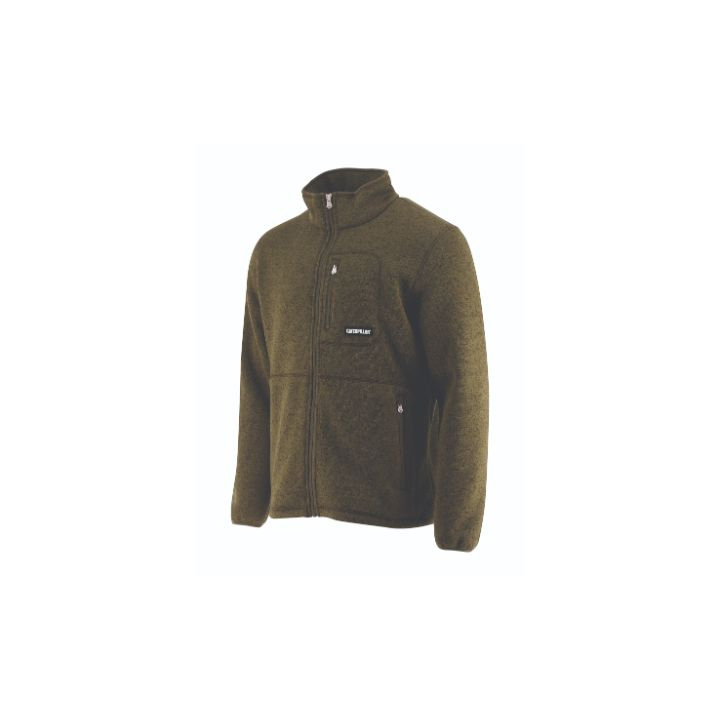 Olive Caterpillar Foundation Fz Pocket Fleece Men's Jackets | Cat-754683