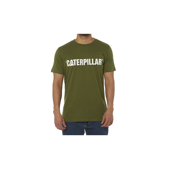 White Caterpillar Caterpillar Logo Men's T-Shirts | Cat-364075