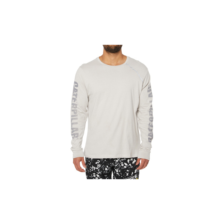 White Caterpillar Stone Reflective L/S Men's T-Shirts | Cat-602518