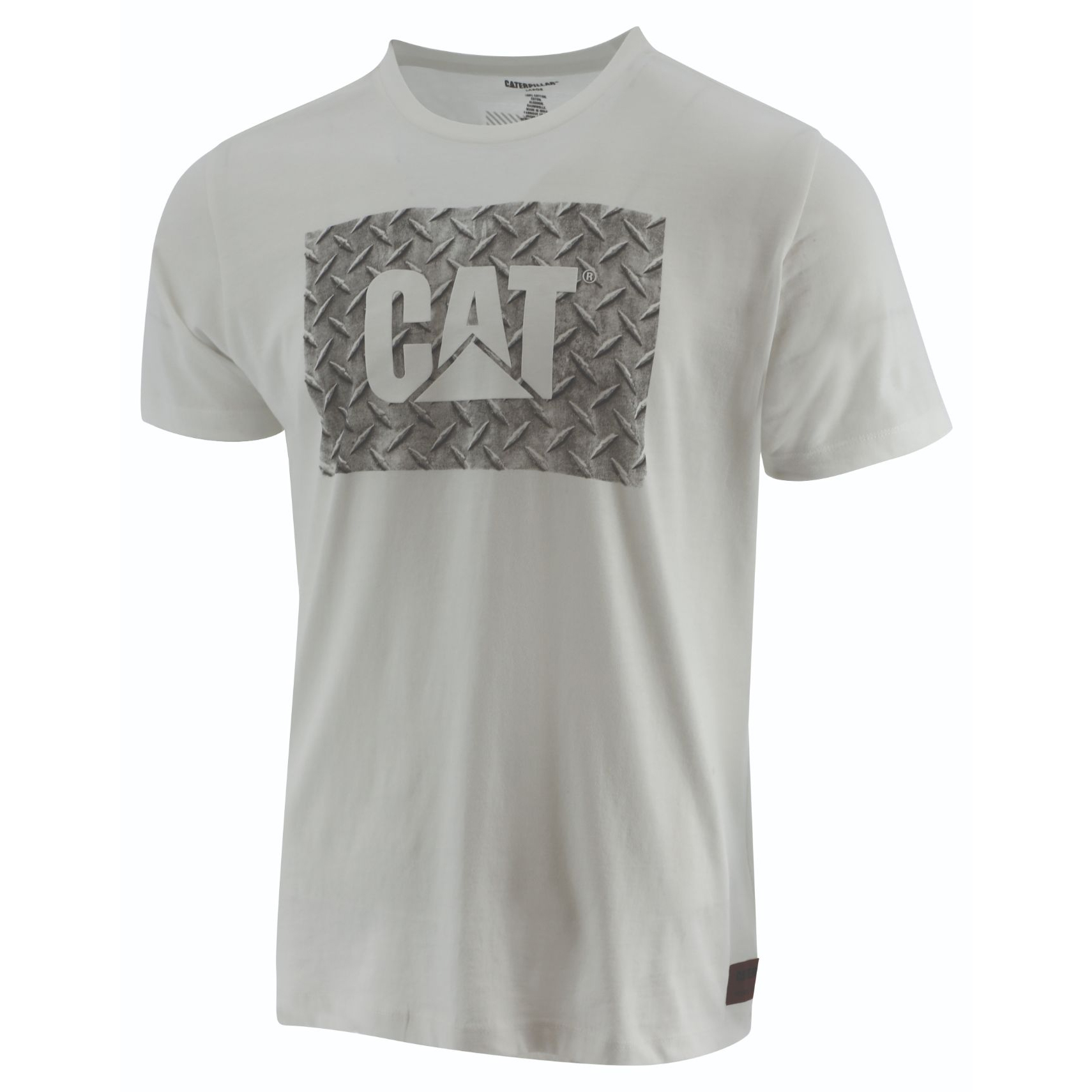 White Caterpillar Work Diamond Plate Men's T-Shirts | Cat-463892