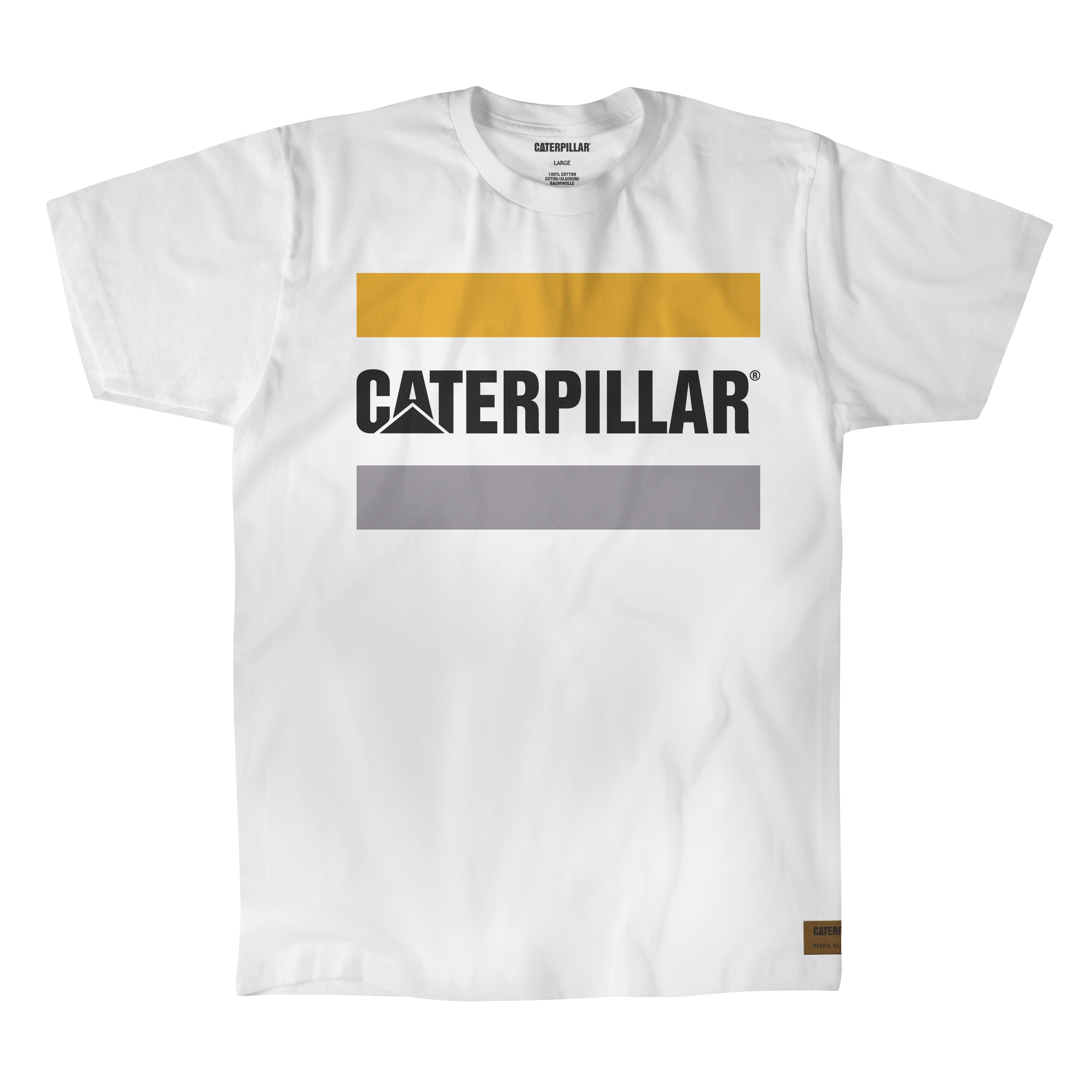White Caterpillar Work Logo Men's T-Shirts | Cat-045289