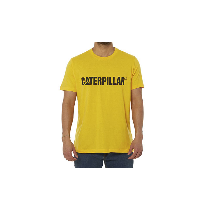 Yellow Caterpillar Caterpillar Logo Men's T-Shirts | Cat-094856